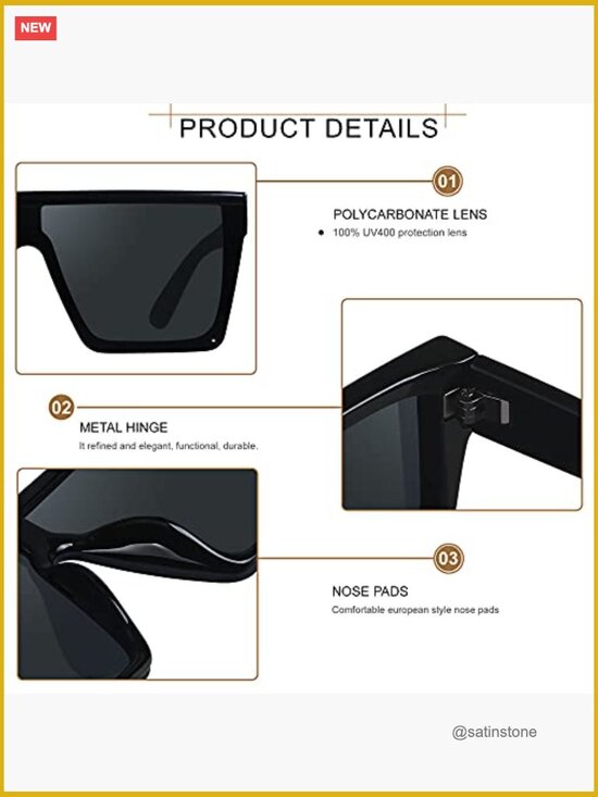 Oversized Square Flat Top Shield Sunglasses UV Protection Rimless main image 5